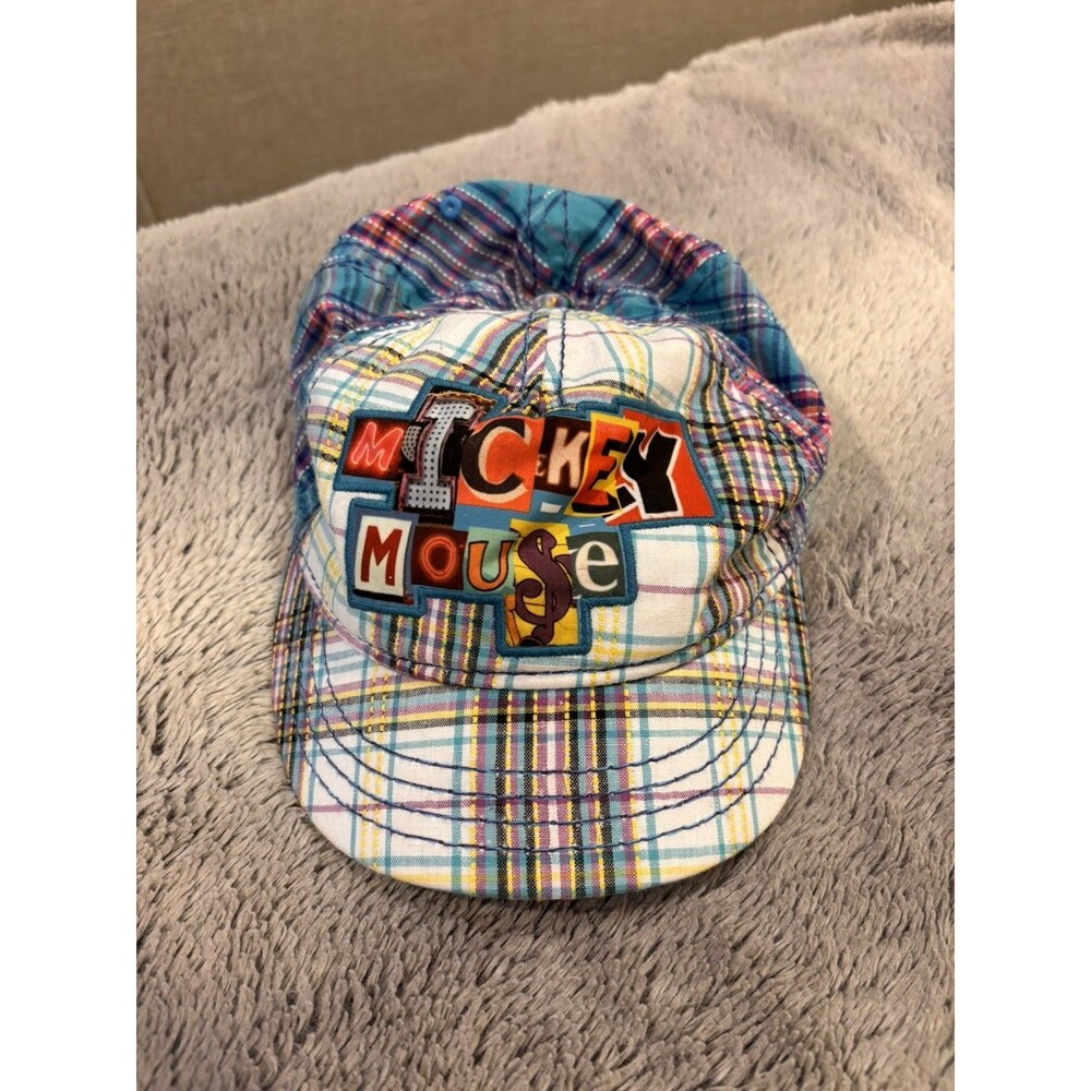 Disney Parks Authentic Original Blue Plaid Adjustable Mickey Mouse Ball Cap Hat